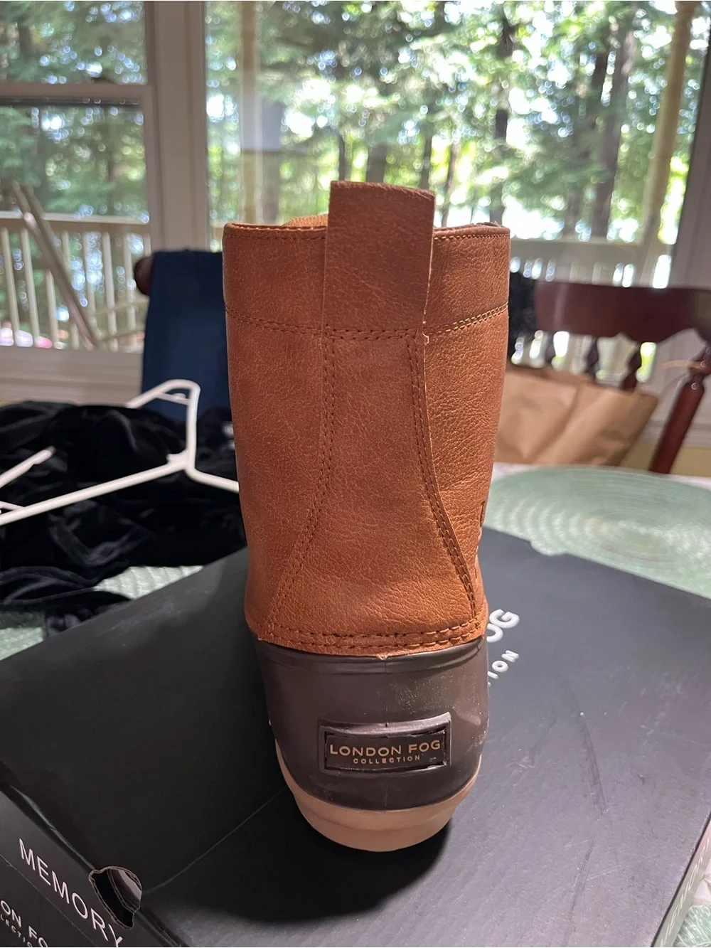 LONDON FOG Tan and Brown Leather Seth Memory Foam Waterproof Duck Boot 12 NIB